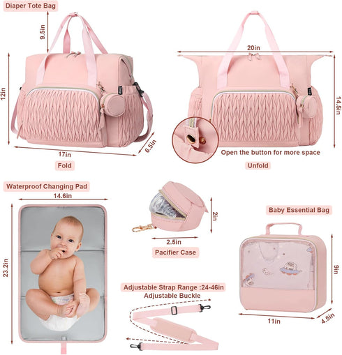 6pcs, Yorige Diaper Tote Bag for Baby Large Mom Hospital Bags with Changing Pad Pacifier Case for Labor Delivery Boy