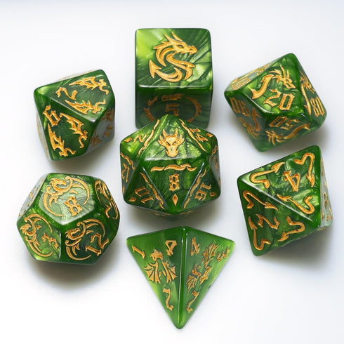 7-Die RPG Polyhedral Dice Set for Dungeon and Dragons D&D MTG, D20 D12 D10 D8 D6 D4 D% (Green)