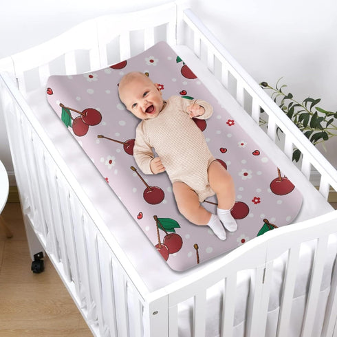 TOADDMOS Changing Pad Cover, Cherry with Floral Print Soft Breathable Diaper Changing Table Cover for Baby Boys Girls