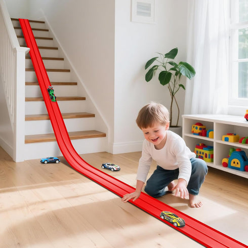 16Ft 4 8 1/64th 3 KETIEE Flex Tracks for Kids: Flexible Race Car Ramp Track with Small Racecars and Suction Cups