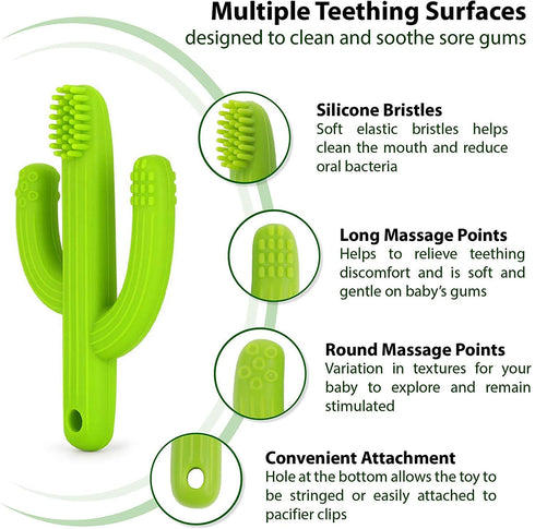 Cactus Teether, Baby Teething Toys for Babies 0-6 Months 6-12 Months, Self-Soothing Pain Relief Soft Baby Toothbrush for Babies, Toddlers, Infants, Boy and Girl, Natural Organic BPA Free(Green)
