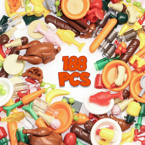 188pcs Set, City Food Bricks Picnic Toys Friends Kitchen Fram Restaurant DIY Pieces Parts Ice-Cream-Cupcakes