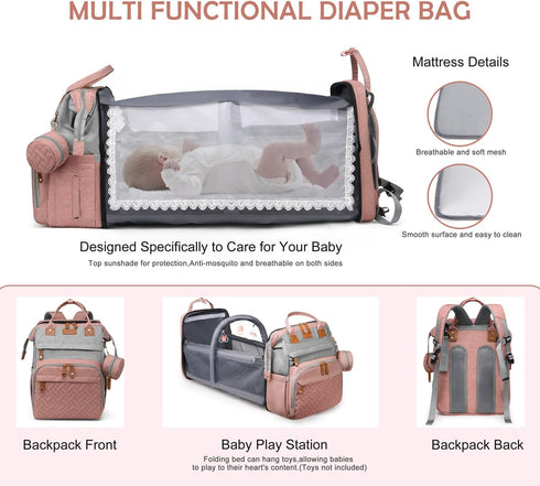 CESAILT Backpack, Backpack Diaper Bag Multifunction Travel Baby Bag, Waterproof Tote with USB Port, Pacifier Case