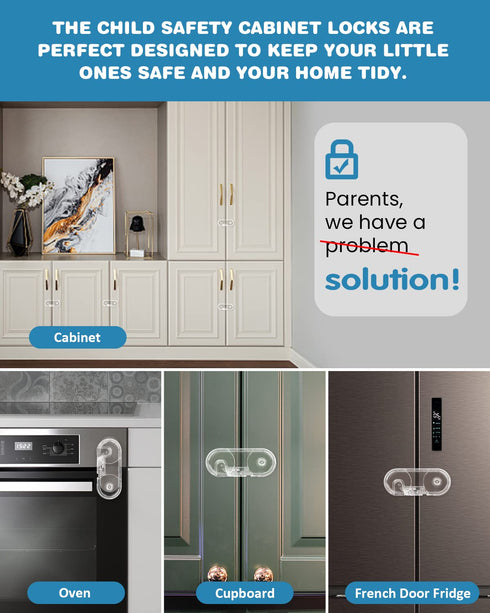 Child Safety Cabinet Locks, 10 Pack Baby Proofing Locks for Cabinets and Refrigerators