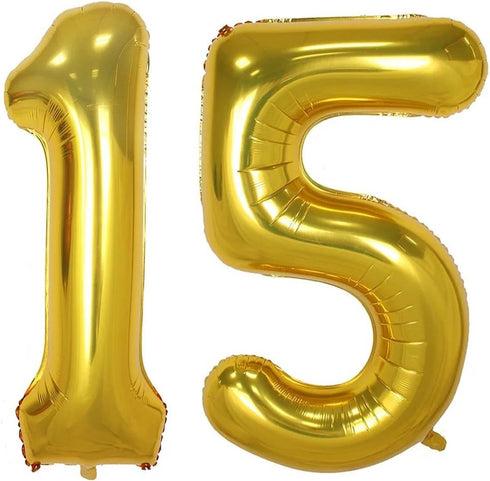 40inch Gold Foil 15 Helium Jumbo Digital Number Balloons, 15th Birthday Decoration for Girls or Boys, Sweet 15 Birthday
