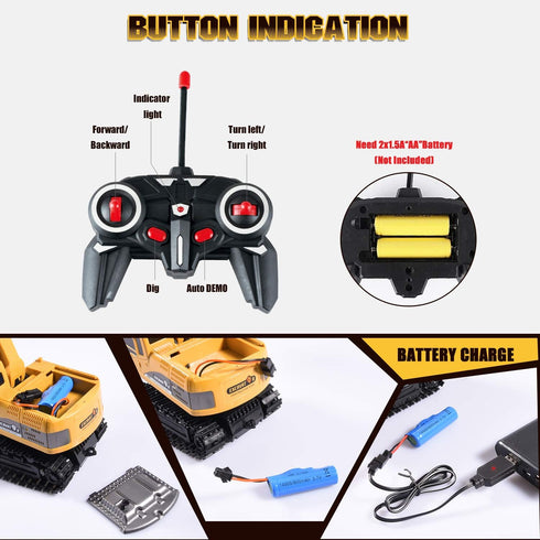 3 4 6 7 8 Construction Excavator Toy - Kids Toy Engineering Digger Truck, Remote Control Rechargable Hydraulic Car