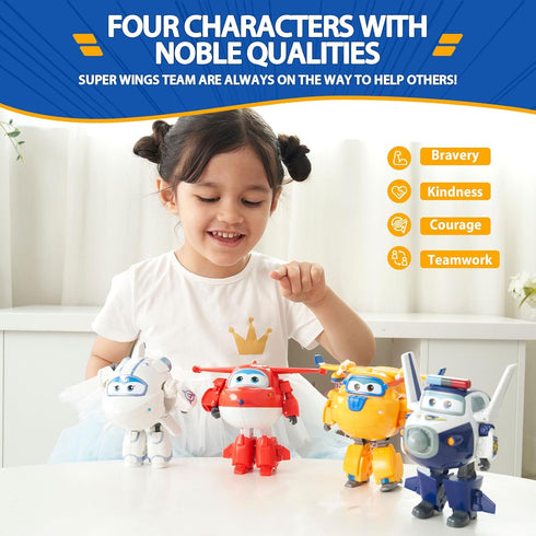Super Wings Transformer Toys 4-Pack, 5" Action Figures, Educational Toys for Boys & Girls Age 3+