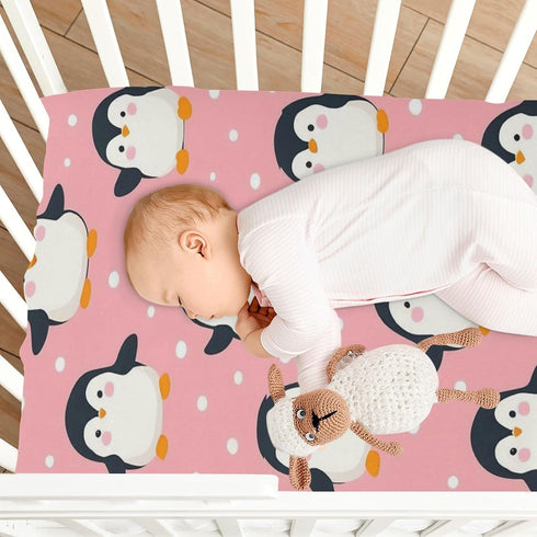 Caikeny 27 39 Fitted Crib Sheet for Boys Girls Cute Pink Penguins Baby Crib Sheets Bassinet Sheets Crib Mattress Bed
