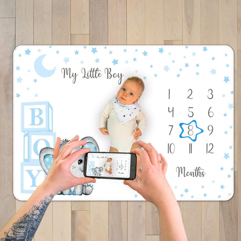 Amity Baby 2 Monthly Milestone Blanket for Boy Premium Extra Soft Fleece for Baby Shower Newborn Month Nursery Decor