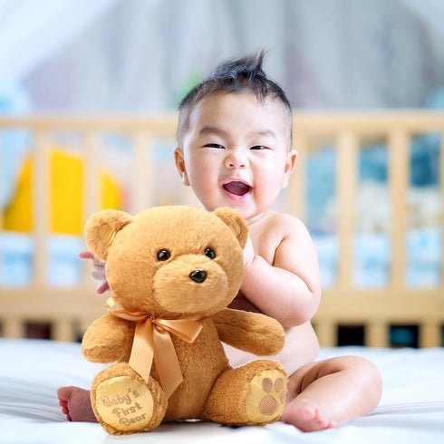 10 Inch Bear Stuffed Animal, First Bear Baby Shower Plush Toy for Wedding Birthday Gift (Brown)