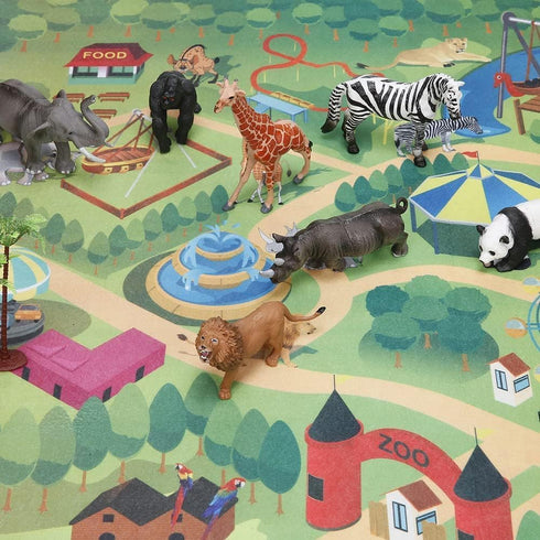 BOLZRA Playset, 3-5, 22Pcs Safari Animals Figures with Activity Play Mat & Storage Box, Realistic Plastic Jumbo Jungle