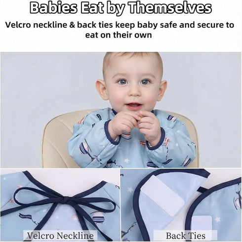 Long Sleeve Baby Feeding Bib - Coverall Weaning Bib for Highchair and Table Use