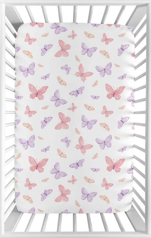 Sweet Jojo Designs Baby Fitted Mini Crib Sheet (Pink/Purple Shabby Chic Butterfly)