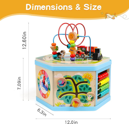 9-in-1 1+ 1-2 Wooden Activity Cube Montessori Toys for Year Old Boys Girls Educational Learning Toys for Toddlers Age