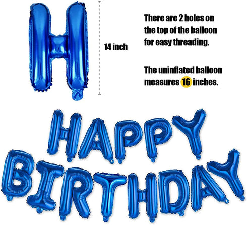 Happy Birthday Balloon Banner, 16 Inch 3D Letter Aluminum Foil Inflatable Kit for Party Decor