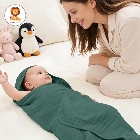 3 Pack 100% 32x32 Inch Sunny zzzZZ Muslin Hooded Baby Bath Towels - Cotton Soft Low-Saturation Pastel Towels Including