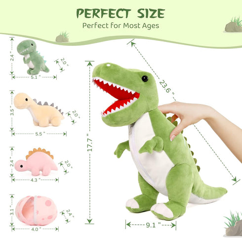 MorisMos Giant Dinosaur Stuffed Animal with Babies Inside, 23.6'' Big T-Rex Mommy with 3 Baby Dinos