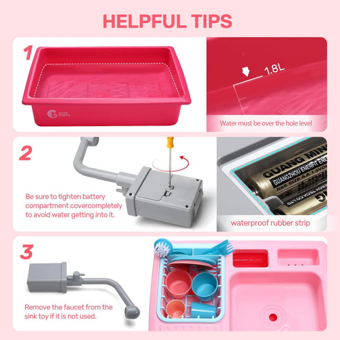 CUTE STONE Color Changing Play Kitchen Sink Toys, Electric Dishwasher with Running Water, Pretend Play