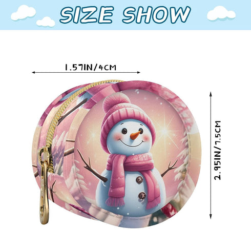 Christmas Snowman Round Pacifier Storage Case with Zipper, Portable Pacifier Case for Travel, Diaper Bag & Purse