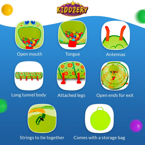 50 2 Kiddey Caterpillar Kids Play Tunnel and Tent with Balls Pc. Crawl Through Baby Ball Pit Pop up for Toddler
