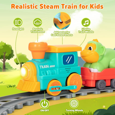 Set 1-3 1 2 3 4 5 Electric Train for Toddlers, Realistic Steam Train Toys for Kids with Tracks, Animal Toys