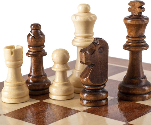 AMEROUS Wooden Chess Pieces Only, Staunton Style Wood Chessmen with 3.15" King, Storage Bag, Gift Packed Box