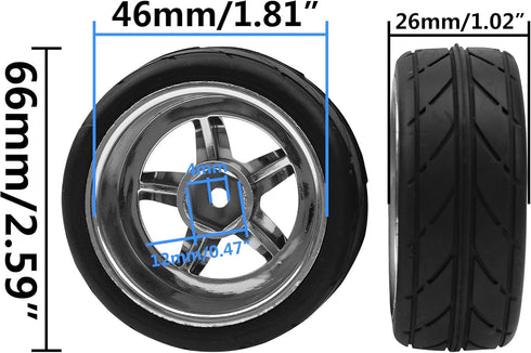 2.59in Rubber Tires & 12mm Hex Plastic Wheel Rims Set for Traxxas Kyosho HPI Tamiya Associated 1/10 RC Car