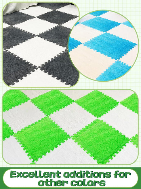 12 Bedroom(11.8", pcs Thickened Plush Foam Interlocking Floor Mat, Interlocking Foam Tiles with Edgings for Baby, Soft