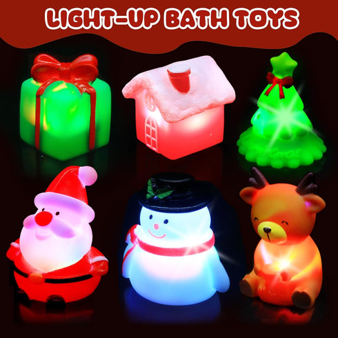 1-3: 6 Packs Set Christmas Bath Toys for Toddlers Light-Up Floating Baby Toddler Kids Bath Toys for Boys & Girls