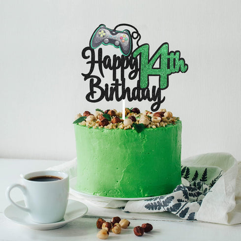 Video Game Happy 14th Birthday Cake Topper, Boy's 14th Birthday Party Supplies, Game On Decoration