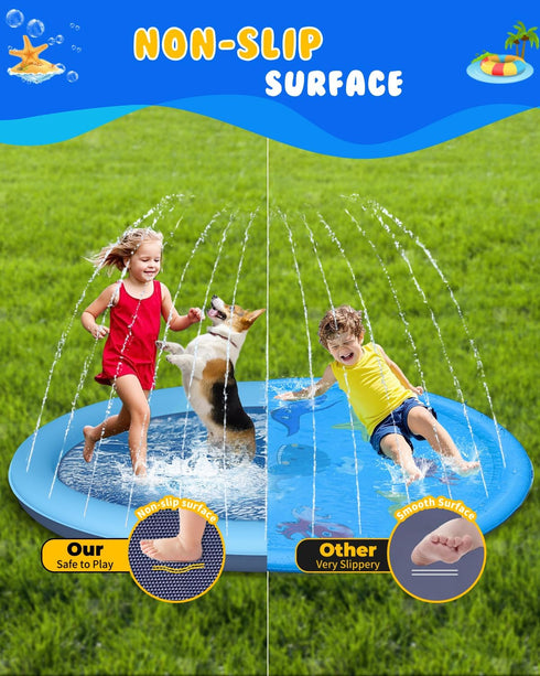 moinmoly 67" Summer Dog Splash Pad, Non-Slip Thickened Sprinkler Pool, Outdoor Pet Water Play Mat, Splash Pad for Dogs