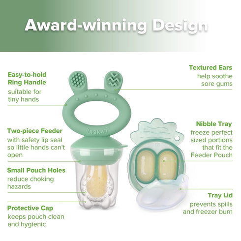 Haakaa Baby Fruit Food Feeder & Mini Freezer Nibble Tray Combo, BPA Free Silicone Feeder for Safe Infant Feeding