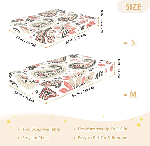 CZXW 52" 28" Floral Paisley Beige Crib Sheets Fitted x Natural Cotton Soft & Breathable for Baby Crib Mattress
