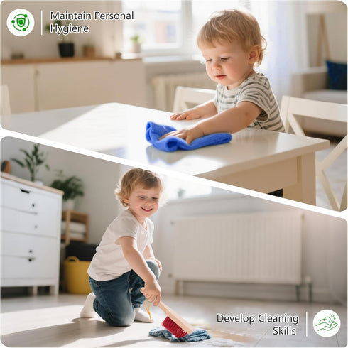 Set Set, 3+ Wooden Kids Cleaning with Spray Mop, Montessori Cleaning Toys Real Water Sprayer and Toddler Broom Mop