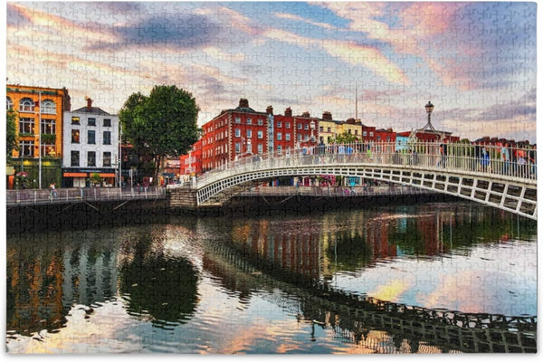 Oarencol Dublin Ireland Ha Penny Bridge Sunset River Landscape Jigsaw Puzzle 1000 Pieces
