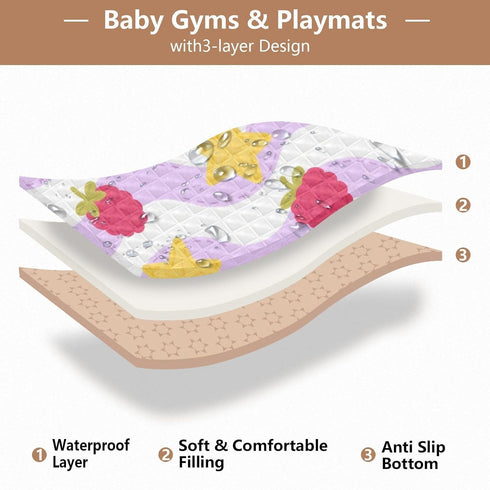 EtherSpher Cozy 50'' 50'' Berry Purple Stars Stripe Soft Thick Baby Gym & Activity Mat for Indoor Outdoor Breathable