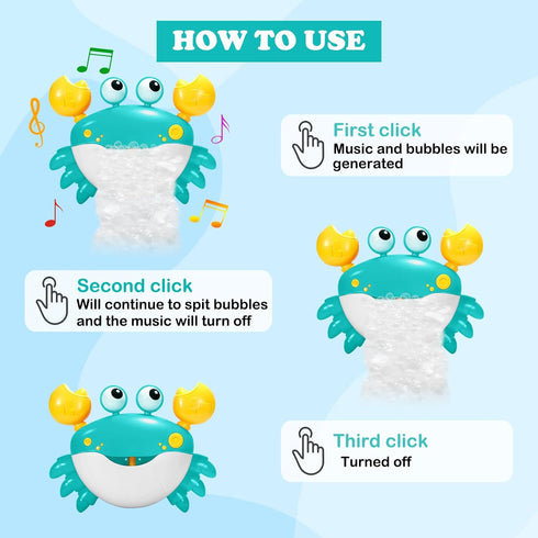 HOSBENI 1 2 3 Crab Baby Bath Toys, Crab Bubble Bath Machine, Automatic Bath Toy Blows Bubbles & Plays Childrens Songs