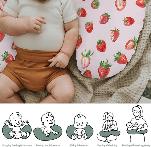 Summer Red Strawberries Baby Nursing Pillow Covers for Boy Girl Watercolor Strawberries Fruit Nursery Slipcovers