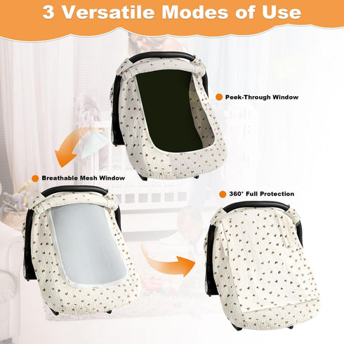 Muslin Cotton Car Seat Cover Baby, Universal Fit Carseat Cover for Baby, Infant Car Seat Cover with Mesh Peep Window
