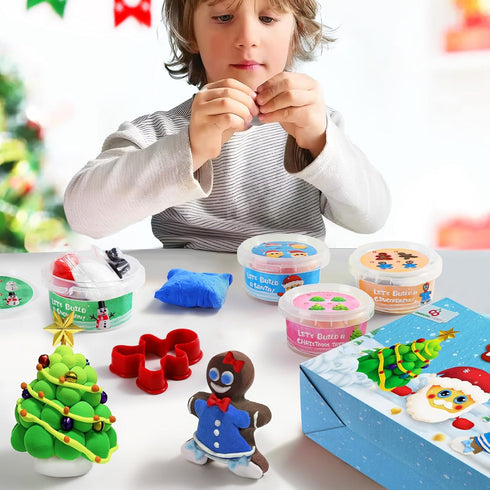 Christmas Stocking Stuffers for Kids, 4 Piece DIY Air Dry Clay Kit - Build a Snowman, Ages 3-12