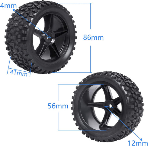 HobbyPark 12mm Hex Front & Rear RC Buggy Tires and Wheels, Set of 4 for 1/12 1/10 Scale Models