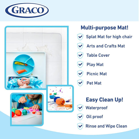 50" (Pack 2) Graco Under High Chair Mat - Waterproof & Washable Plastic Food/Spill Catcher - Eating, Painting & Art
