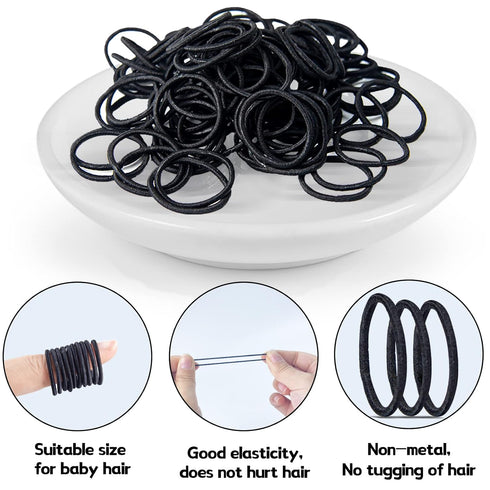 Thin Hair Tie for Baby Toddler Ponytail Holders, 100 Pieces Black Baby Girl Hair Ties