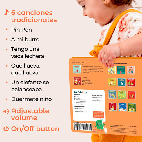1-3 Cali's Books Spanish Book for Toddlers - Musical Books for Kids, Interactive Baby Sound Book, Educational Song