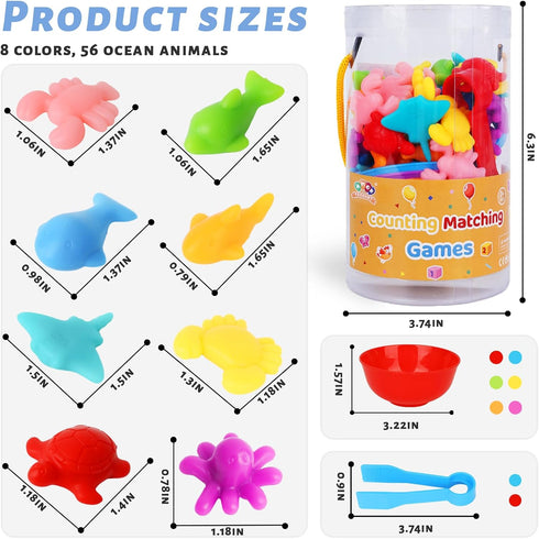 AMOR PRESENT 64PCS Counting Animals for Toddlers, Ocean Animal Matching Game Montessori Educational Toys