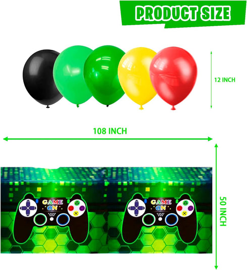 108Pcs Video Game Birthday Party Decorations - Green Gamer Supplies, Backdrop, Table Cover, Cupcake Topper, Balloon