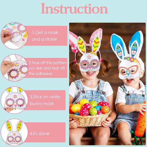24 Packs Easter Bunny Mask Craft Kits for Kids Easter Crafts and Activities for Pretend Play Bunny Mask Bunny Stickers