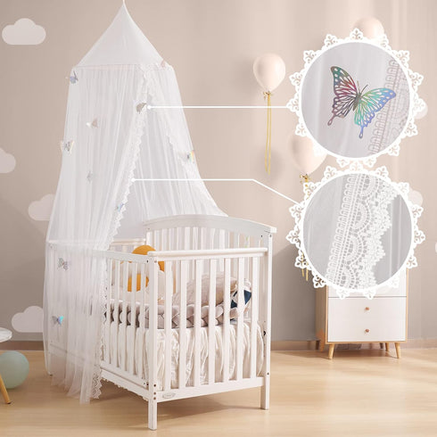 LOAOL Kids Bed Canopy with Lace Hanging Canopy Net for Baby Crib Nook Castle Game Tent Nursery Play Room Decor