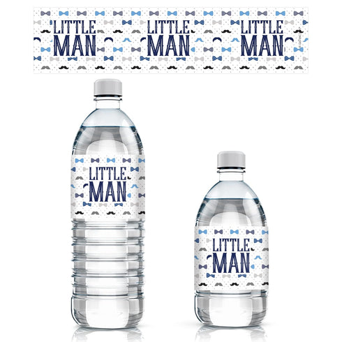 Little Man Baby Shower Water Bottle Labels | It’s a Boy | 24 Waterproof Stickers for Baby Boy Shower Decorations