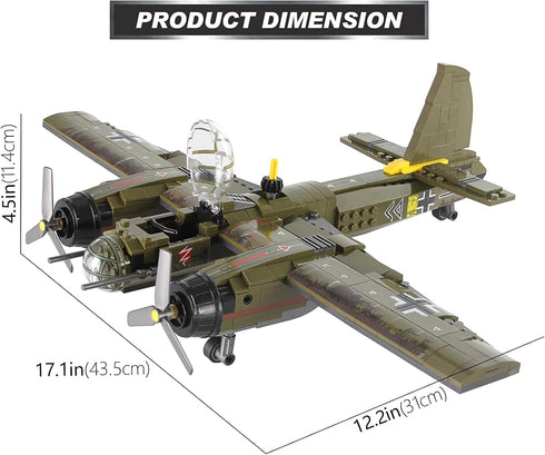 JU-88 WW2 559 Feleph Plane Building Bricks Kit PCS German Bomber with Military Base and Pilot Figures Airplane Model